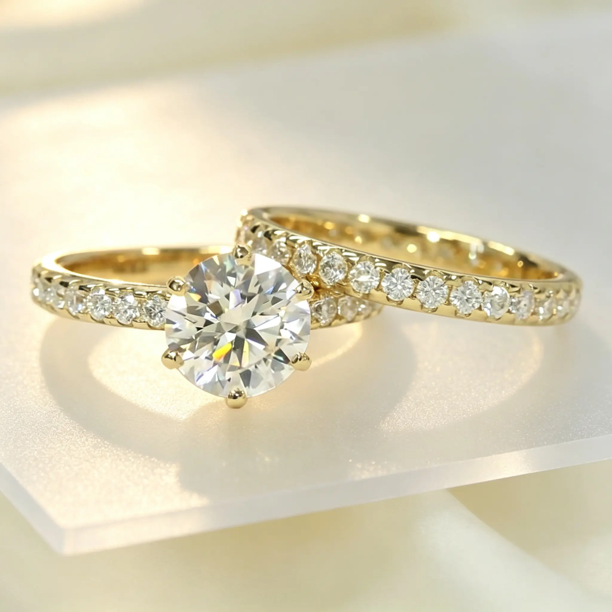 2‑Piece Bridal Ring Set for Women, Round Solitaire Engagement Ring with Pave Side Stones Matching Wedding Band Stackable Ring Set, Classic Promise Wedding Jewelry Gift for Proposal Anniversary