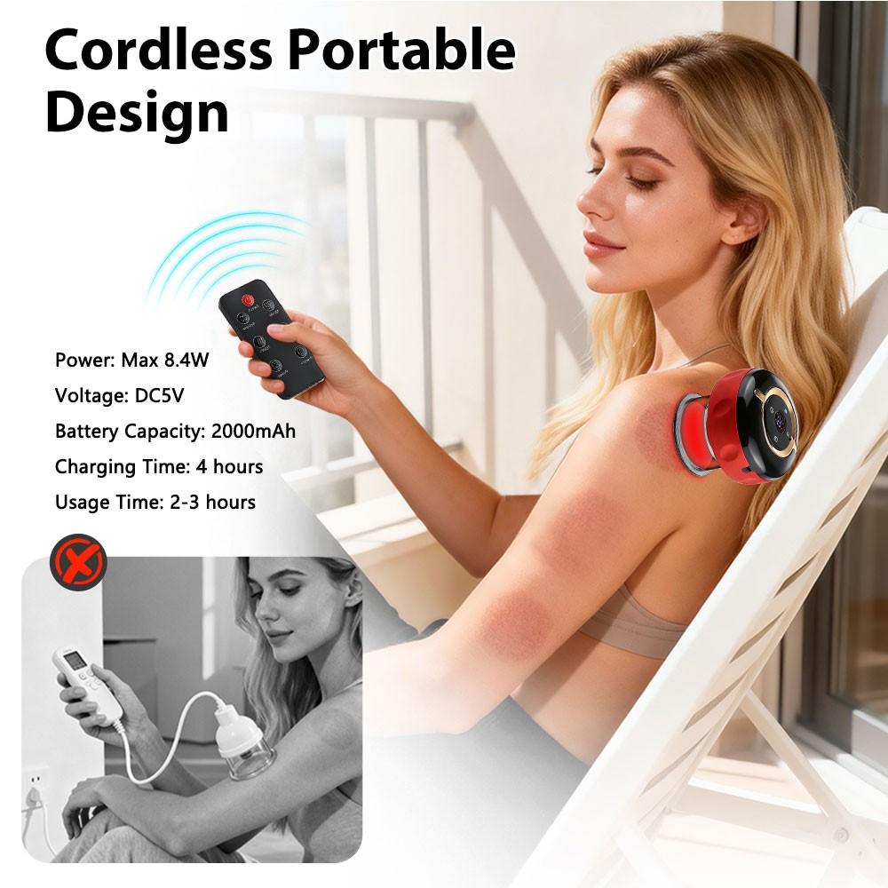 Smart Red Light Cupping Massager with Remote, Electric Heating Gua Sha Tool, 12 Levels Vacuum Suction, 12 Heat Settings, Portable Wireless Massage, Body Relaxation, Gift