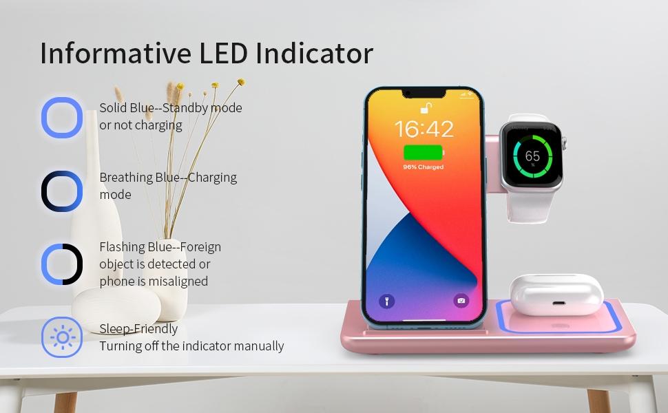 VEEROON 3-in-1 Wireless Charging Station - Multifunctional Fast Charging Magnetic Wireless Charger Stand with Type-C Port - Electronic Fast Charging Station for iPhone, Apple Watch & AirPods