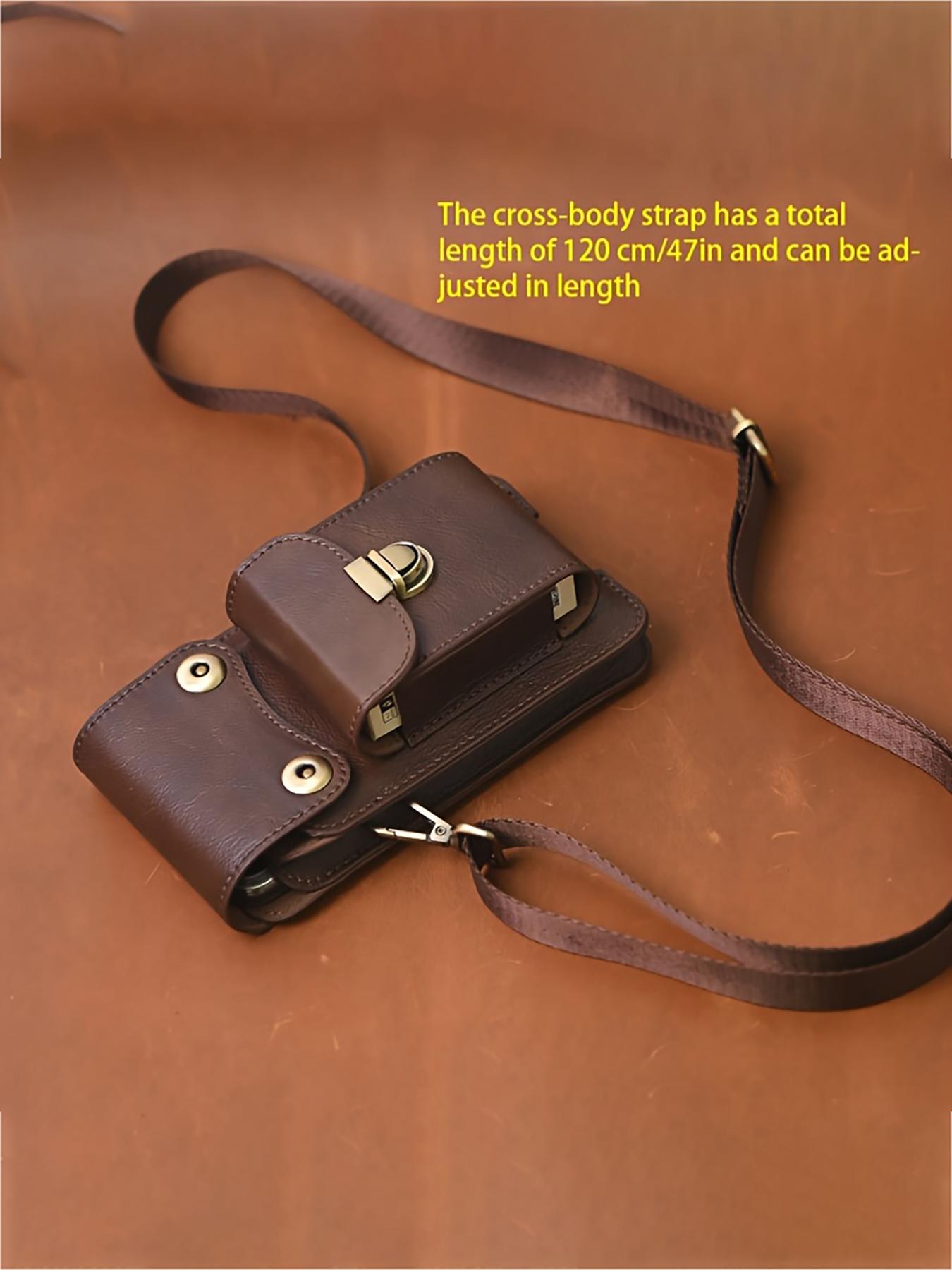 Top Layer Cowhide Vertical Mobile Phone Bag, Multi-Function Thickened Belt Key Bag, Multi-Layer Waist Bag Crossbody Bag