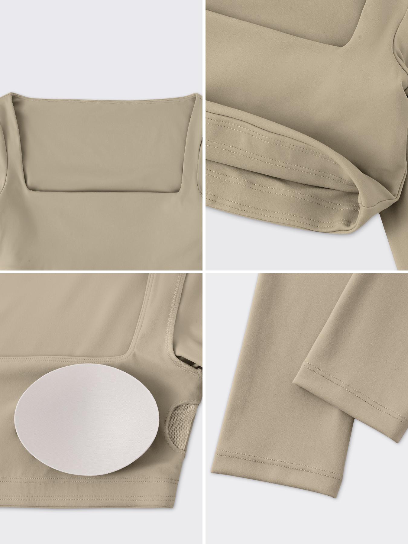 Women's Fashion Sport Top Athletic Style Activewear Square Neck Long Sleeve Short Crop High Elastic Comfortable Breathable Gym Training Running Outdoor Cycling