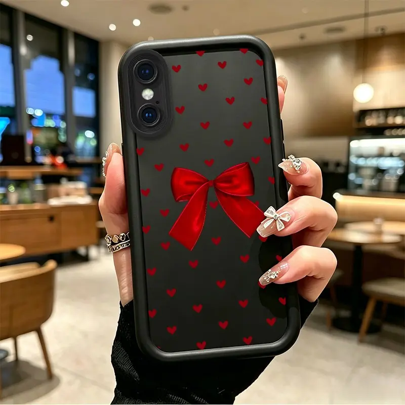 TPU+PC Phone Case for iPhone X/XS/XS Max, Full Coverage, HD Print, Splash Resistant, Shockproof Protection, Gorgeous Red Bow with Tiny Red Hearts, Celestial Eye Layered Design (BOJTNJI9)