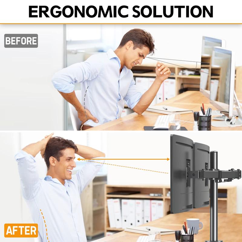 MOUNTUP 17"-32" Dual Monitor Desk Mount, Max 27" for Curved Screens, Each Hold Up to 19.8lb, VESA 75x75mm or 100x100mm, Fully Adjustable Dual Monitor Arm for 2 LCD Screens, Dual Monitor Stand with C-Clamp and Grommet Base MU0002