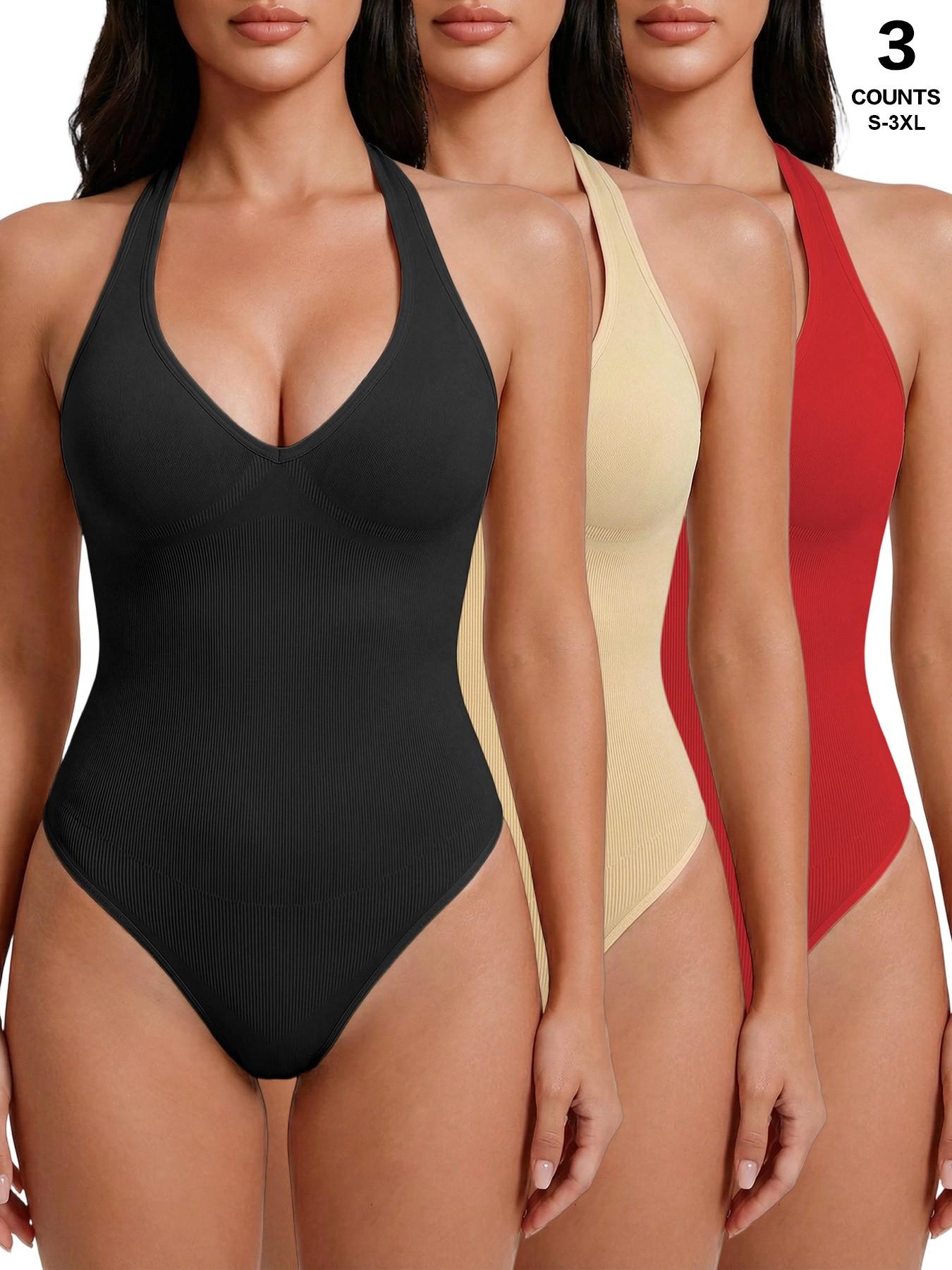 Women's Sexy Chic Halter Seamless Bodysuit Underwear Going Out Backless Tank Top Sleeveless Thong Body Suits Summer Outfits