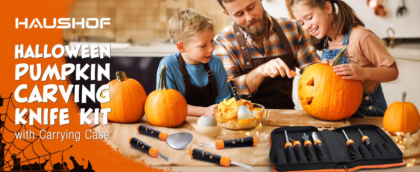 #JumpstartSale HAUSHOF 20-COUNT Halloween Pumpkin Carving Kit, 10-COUNT Professional Heavy Duty Stainless Steel Pumpkin Carving Tools with Carrying Case and 10 Pumpkin Carving Stencils for Halloween Jack-O-Lanterns