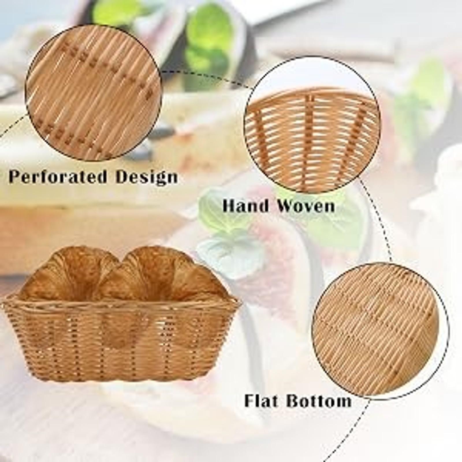 12 Pack Plastic Oval Basket, Empty Bread Basket 10 x 6.25 x 3 Inch Food Storage Basket Bulk, Plastic Wicker Baskets Bin for Kitchen Serving, Centerpiece Display, Gifts, Brown