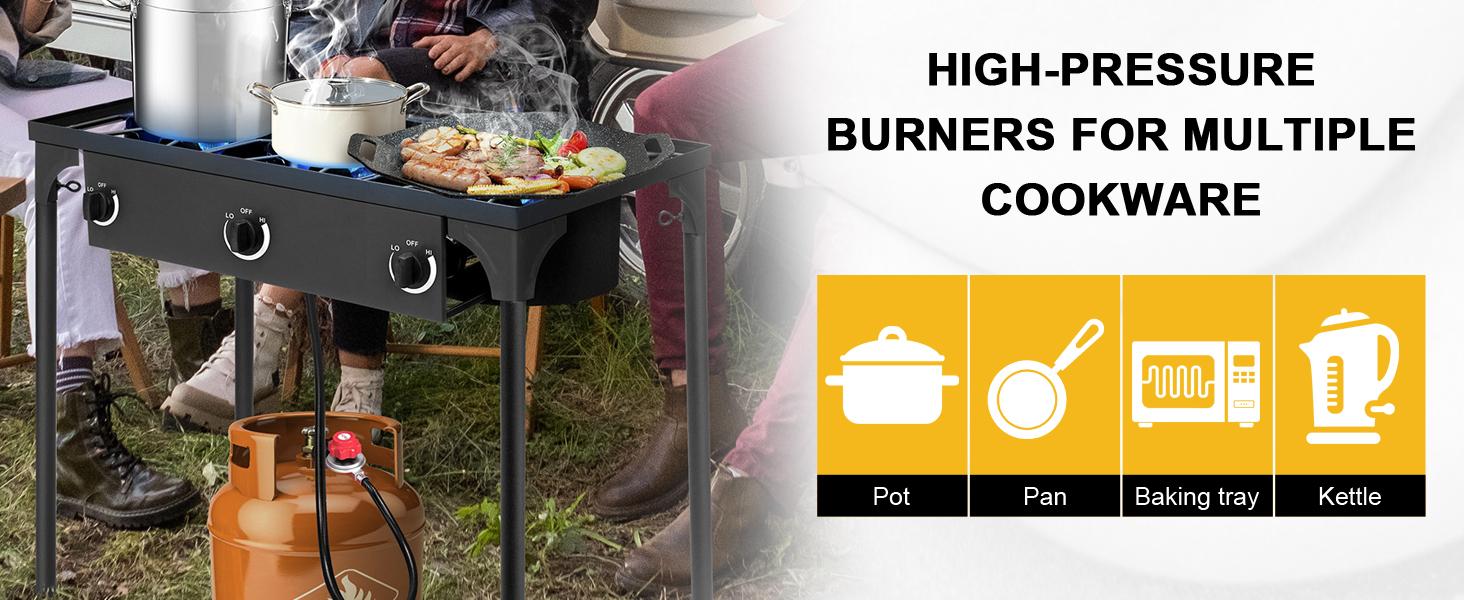 GEEKHOM Outdoor Camping Stove, Dual Burner Propane Gas Cooker w/Detachable Legs & 0-20 PSI Regulator & CSA Approval for Camp Patio RV, Cast Iron, 150,000-BTU GEEKHOM Outdoor Camping Stove, Dual Burner Propane Gas Cooker w/Detachable Legs & 0-20 PSI Regulator & CSA Approval for Camp Patio RV, Cast Iron, 150,000-BTU