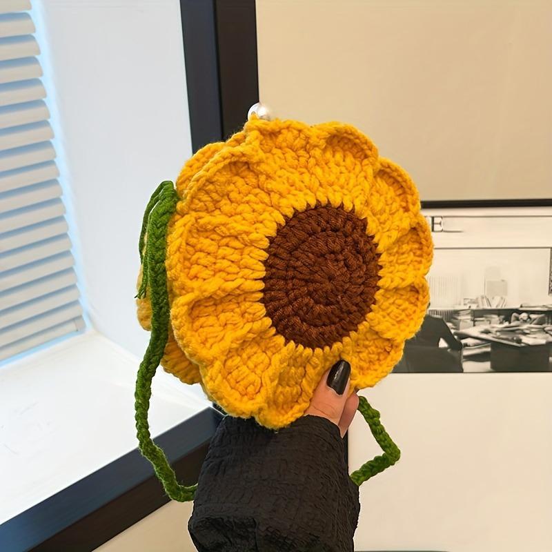 Chic Handmade Sunflower Crochet Crossbody Bag – Knit Floral Mini Purse for Women, Versatile for Daily/Party Occasions Valentine's Day