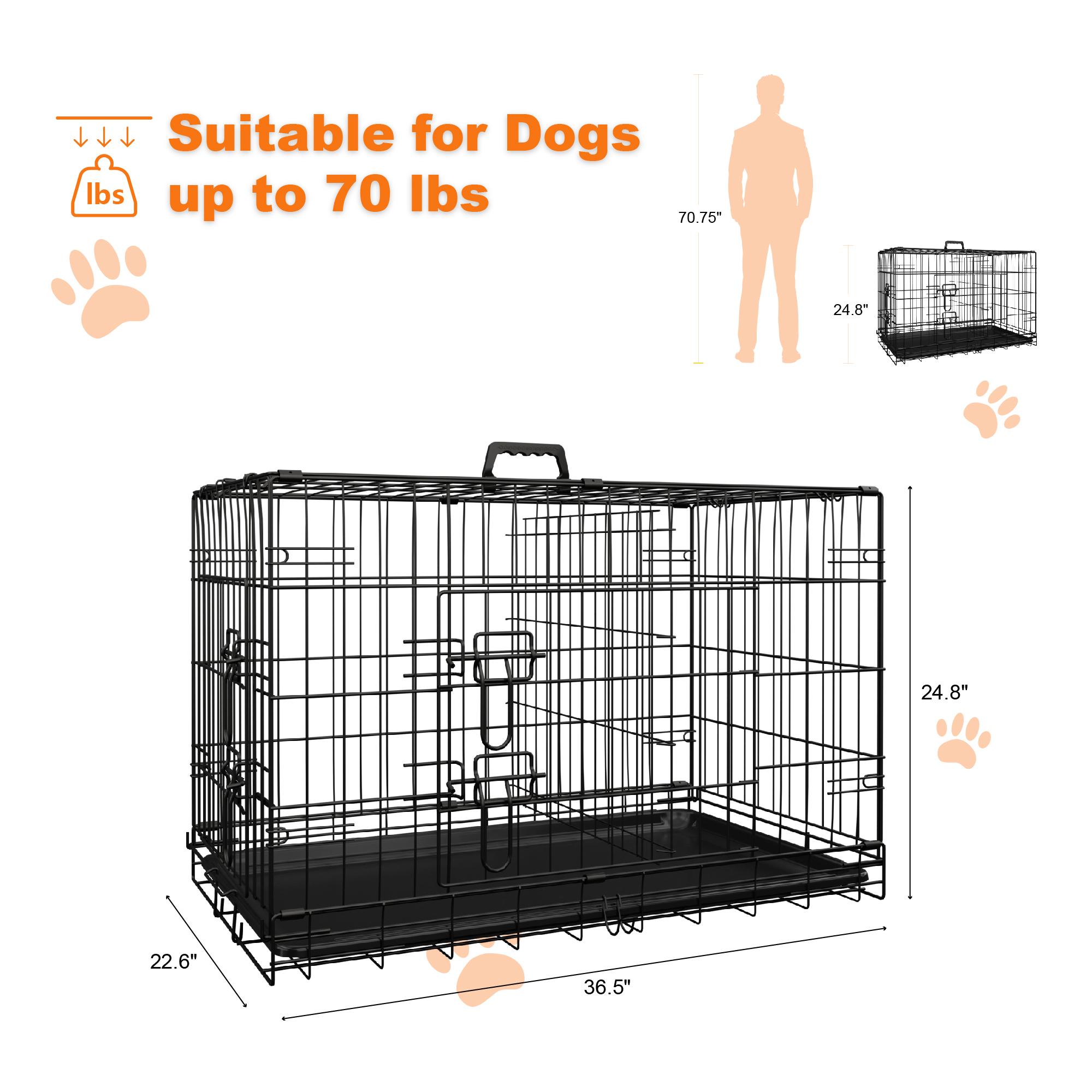 【TikTokShopfalldealsforyou】Foldable Metal Dog Crate with Divider and Leak-Proof Tray, Double Door Wire Kennel for Medium to Large Dogs, Indoor Outdoor Travel Use, 30/36/42/48 Inch