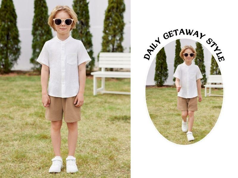 Cute Girls Children Apparel Arshiner Toddler Boys 2 Piece Set Short Sleeve Button Down Shirt and Shorts Vacation Texture Outfits with Pocket 2-13 Years