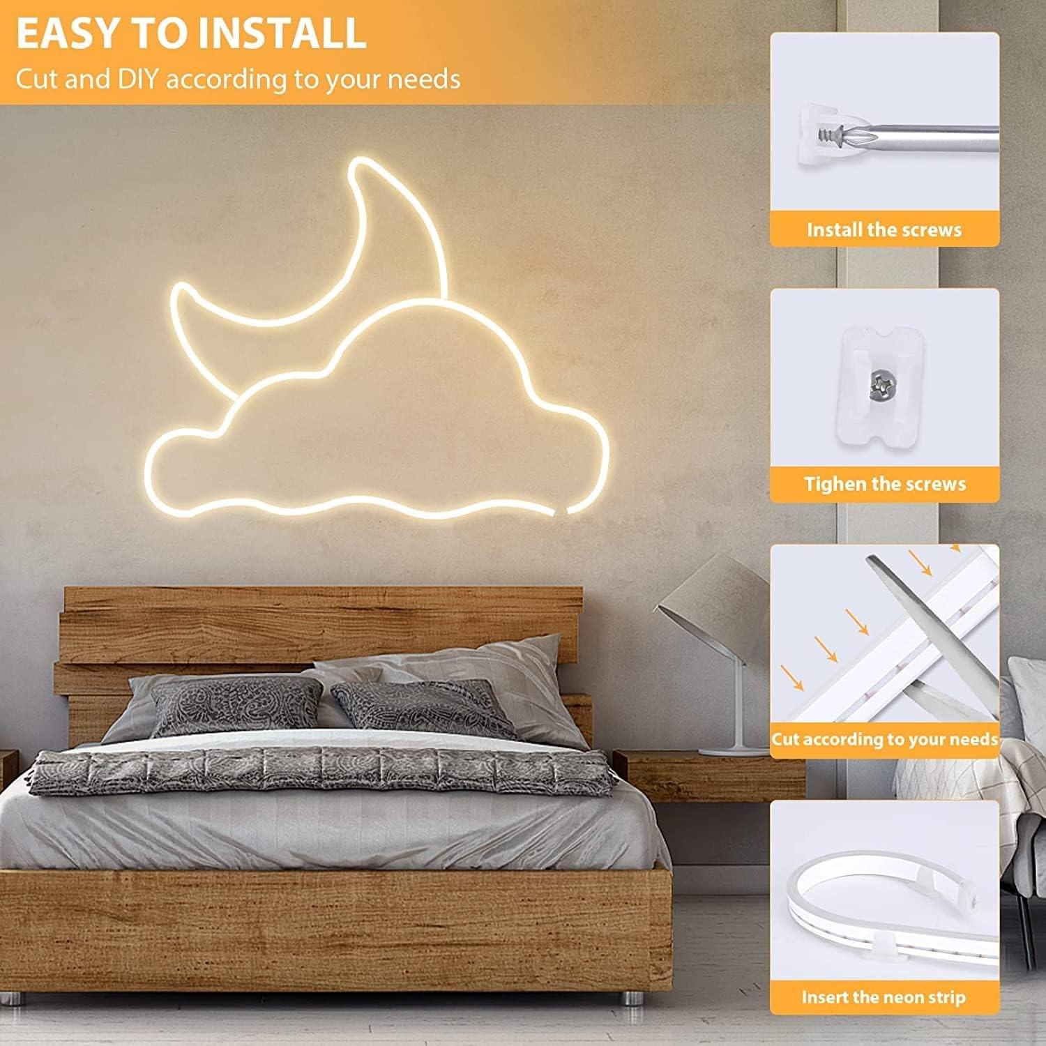 LED Neon Light, 6.5 Feet Warm white LED Strip, Flexible Rope Light for Indoor Home Decor, USB Powered, No Power Adapter Included