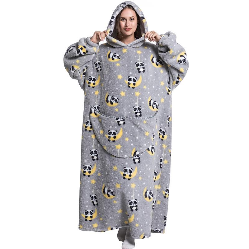 Unisex Sweatshirt Thermal Pullover Lazy Wearable Blanket Hoodie Soft Fleece Lined Fabric Thick Thermal Insulation Extra Long Hem for Full Body Coverage Adjustable Drawstring Hood Cozy Cuffed Sleeves Loose Fit Winter Fall Warm Wear Daily Lounging