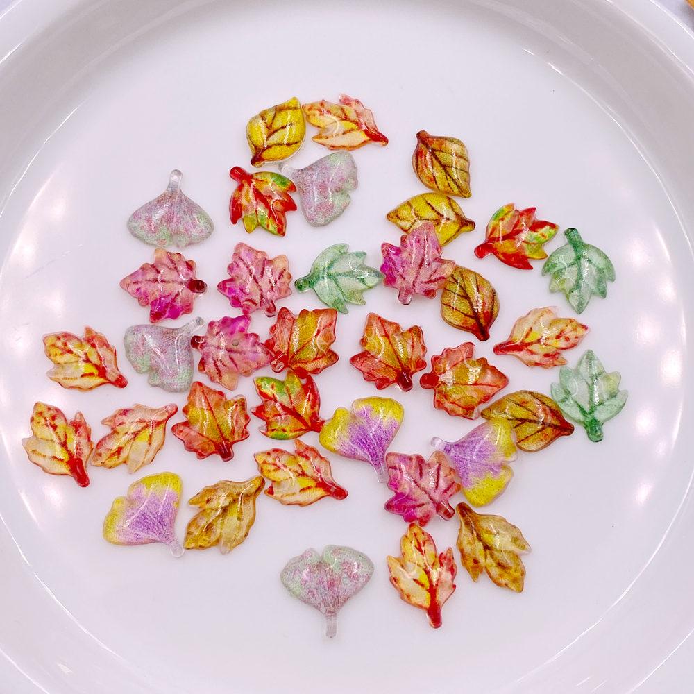 30pcs Mixed Resin Shiny Mini Crystal Colorful Maple Leaves Art Flat ...