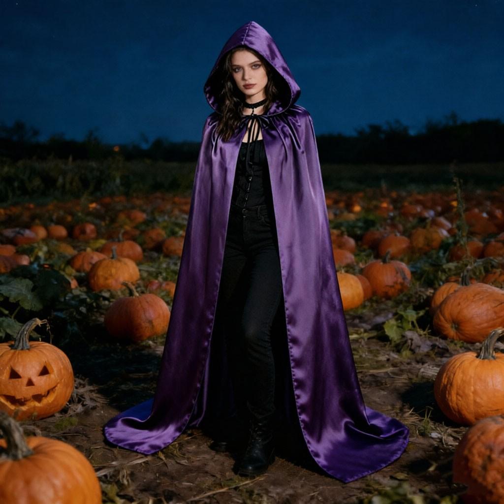 Dark Halloween Hooded Cape, Chiffon Gothic Witch Vampire Adult Horror Cosplay Costume, Perfect for Halloween Party