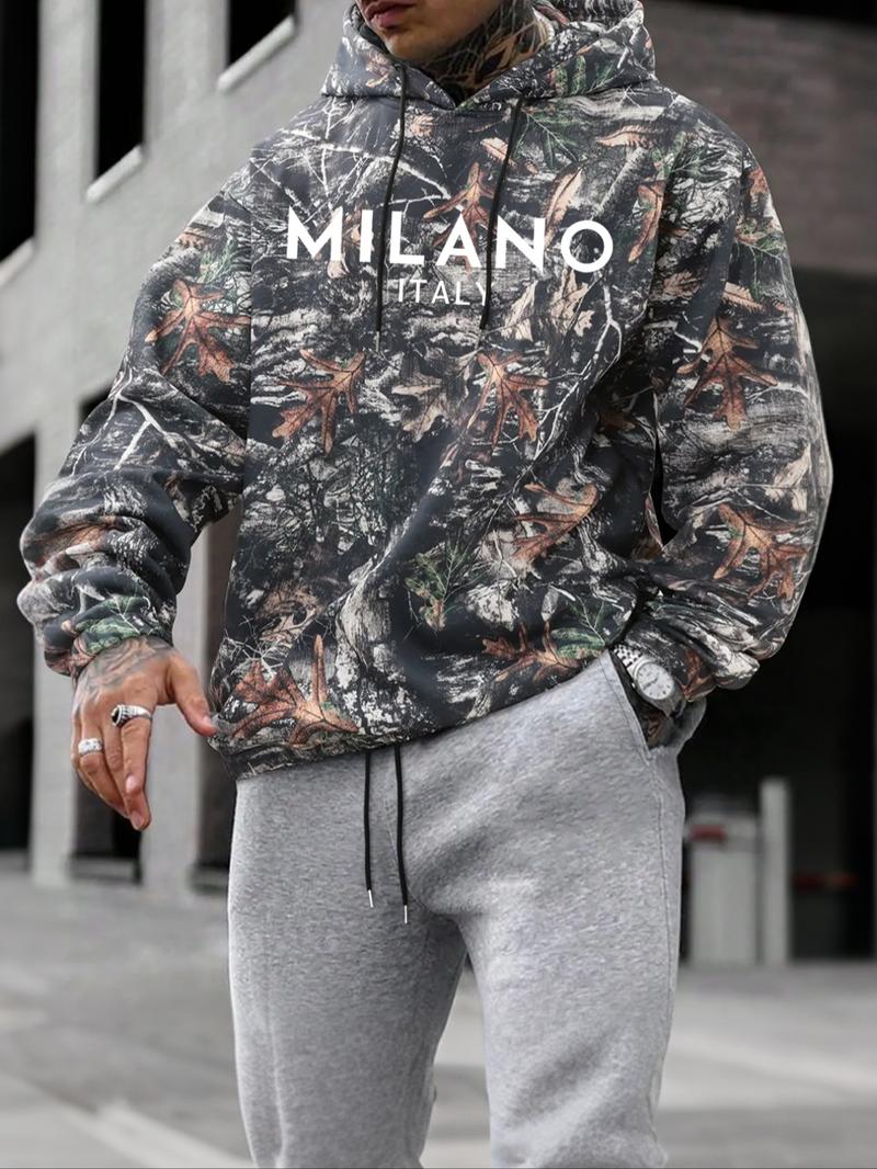Unisex Men's Camo Print Hoodie, Regular Fit Casual Long Sleeve Hooded Sweatshirt for Fall & Winter, Men's Top for Daily Wear