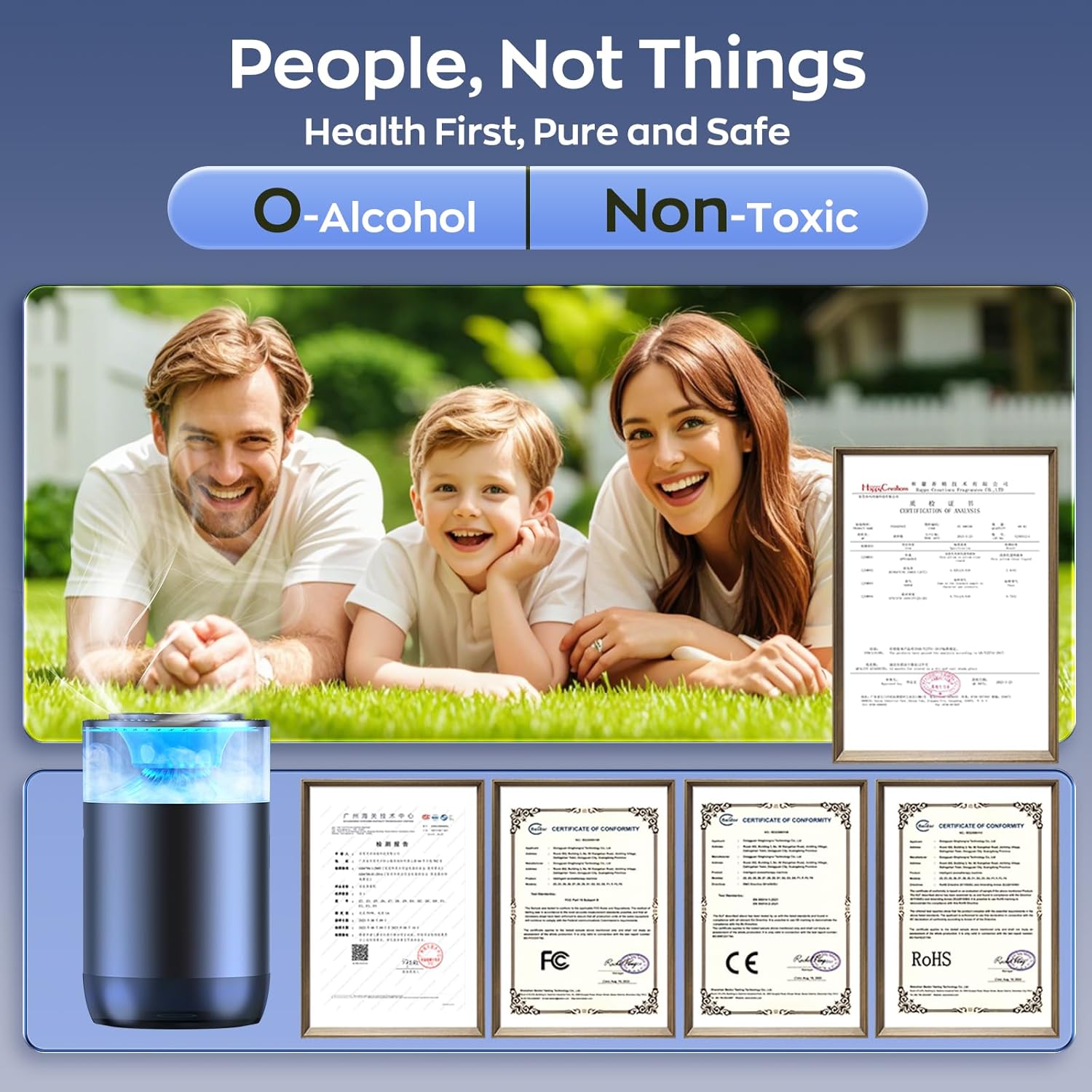 Smart Waterfall Inspiration Car Air Freshener Electric Diffuser, Rechargeable Automatic Switch Car Essential Oil Diffuser Air Freshener, Ultrasonic Nebulizer, 4 Modes, Car Air Diffuser