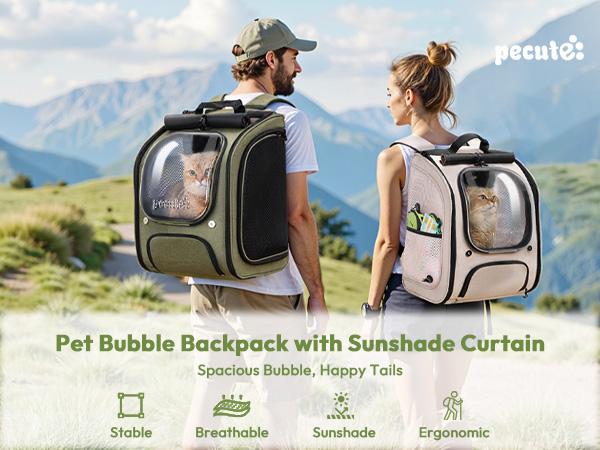 Pecute Cat Backpack Carrier Large Space Bubble Design for Travel Green Gray Khaki Ideal for Cat Lovers Animal Carrier