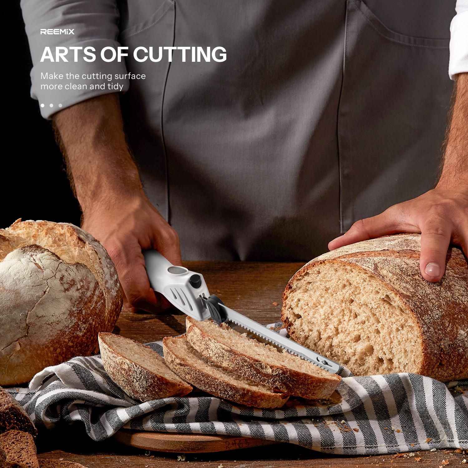 Electric Knife, Electric Knife Set for Carving Meats, Poultry, Bread, Crafting Foam & More, 2 Blades for Meats & Bread, Fork Included (White)