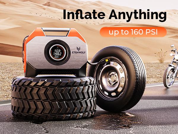 ETENWOLF VORTEX S6 Tire Inflator Portable Air Compressor for Heavy-duty Vehicles, Cordless Air Pump for Car & Inflatables with 19200mAh Battery, 100% Duty Cycle & Dual Cylinder Bike Pump SpringStatements
