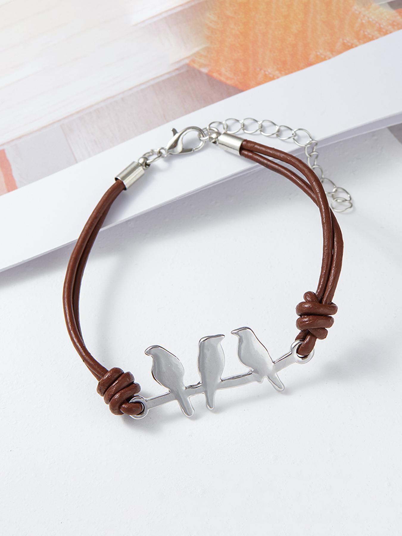 Boho Style Bird Design Pu Leather Bracelet, Trendy Stack Bangle, Fashion Jewelry for Party, Daily Clothing Decor, Trendy All-match & Exquisite Jewelry for Birthday Gift