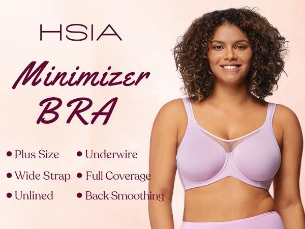 HSIA Cardi Comfort Soft Plus Size Underwire Smoothing Wide Strap Full Coverage Unlined Minimizer T-shirt  Bra for Women