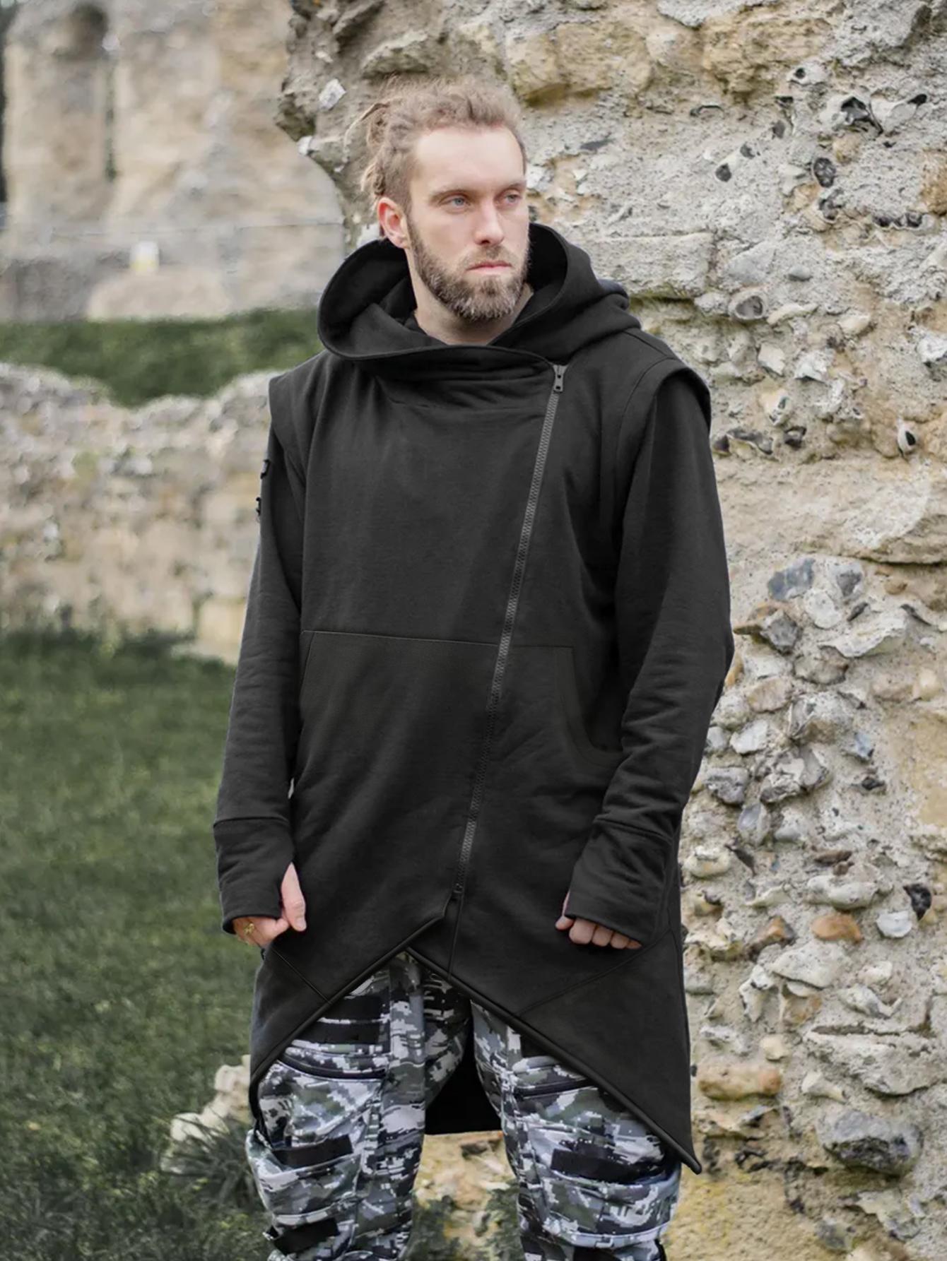 ジャケット・アウター bajra - Hooded Asymmetrical Zip Coat Men's Dark Asymmetrical Zip Hoodie – Urban Ninja Streetwear
