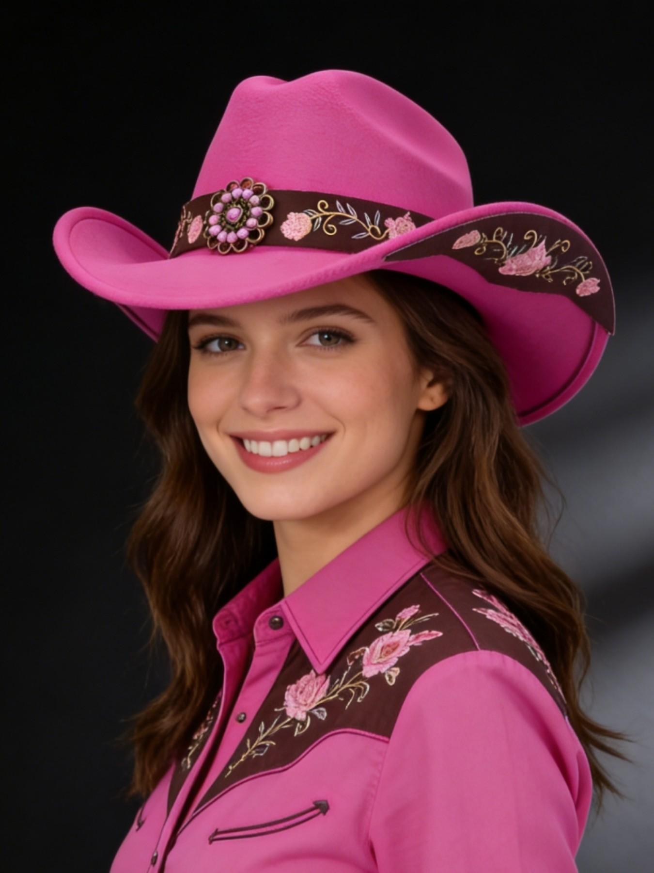 Elegant Embroidered Floral Western Hat, Perfect for Outdoor Leisure, Dance Parties, Jazz Hats, Stylish Cowboy Accessory