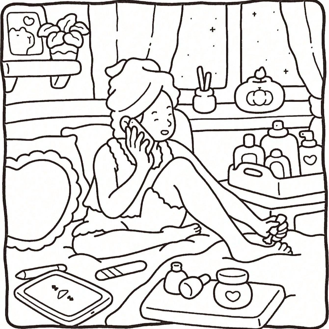 Girl Moments Coloring Book for Adults & Teens, Stress Relief Drawing, Large Relaxing Design, Cute Characters, Safe & Eco-Friendly