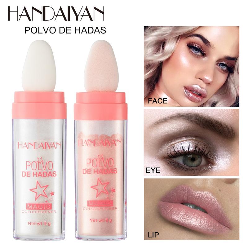 HANDAIYAN Fairy Dust Highlighting Powder Glitter Highlighter Makeup Full Body Pearlescent Glitter for Face Eyes Lips Hair Body Sparkling Summer Party Body Glitter Cosmetic Glow Lightweight Non-Greasy Multi-Use