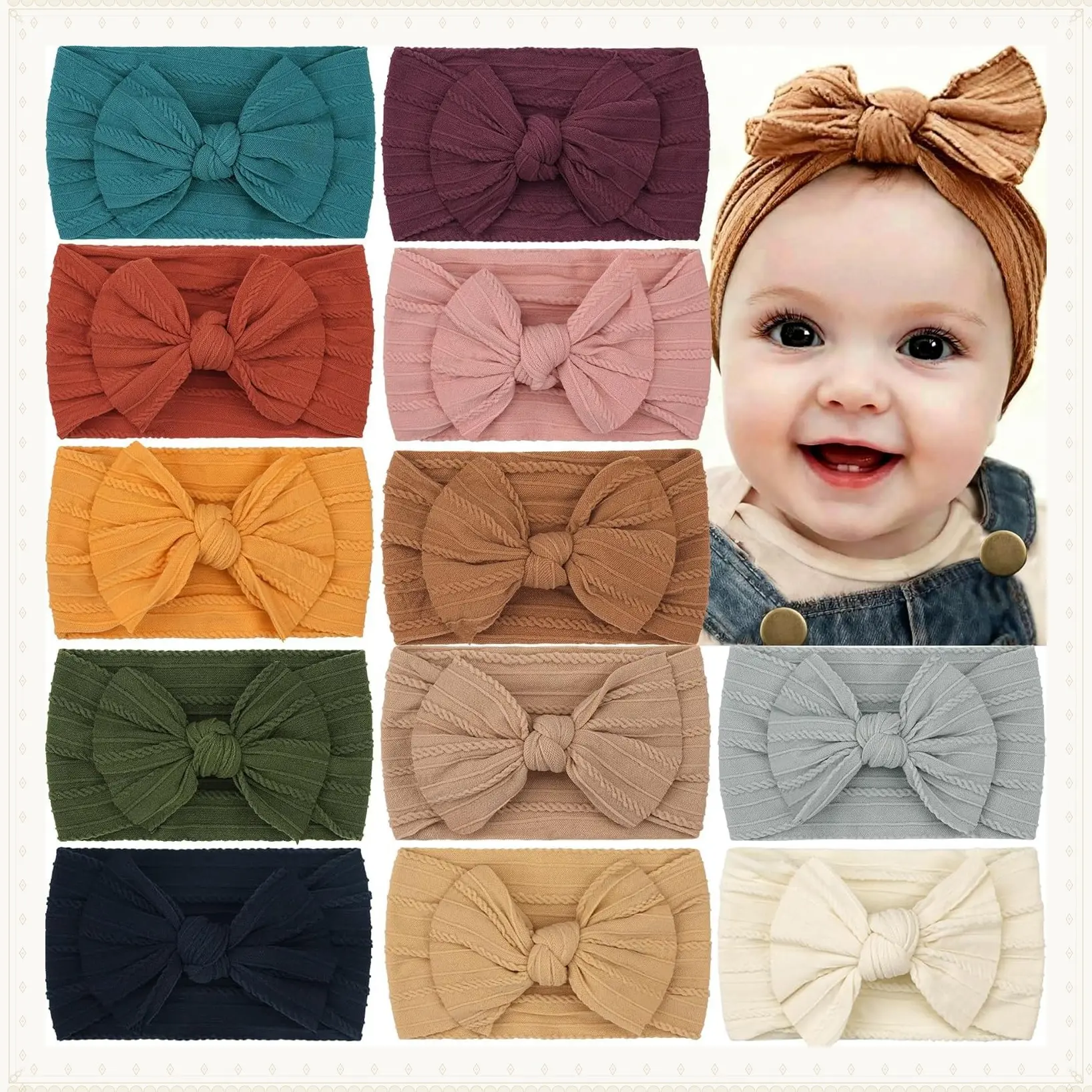 Super Stretchy Soft Knot Headbands with Hair Bows - Head Wrap Hair Accessories for Newborn Baby Girls, Infants, Toddlers & KidsGift