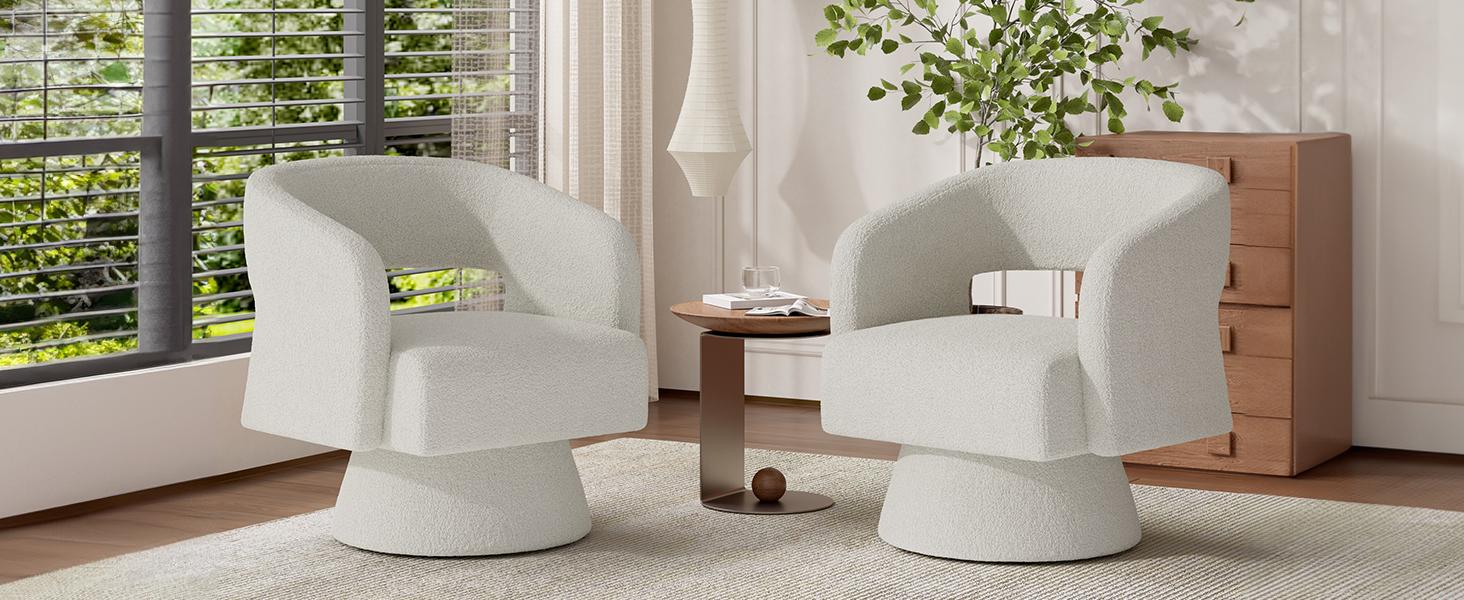 Swivel Barrel Accent Chair,Oversized Teddy Upholstered Round Swivel Chair,Modern Luxury 360 Degree Living Room Vanity Chair for Bedroom Office,Black