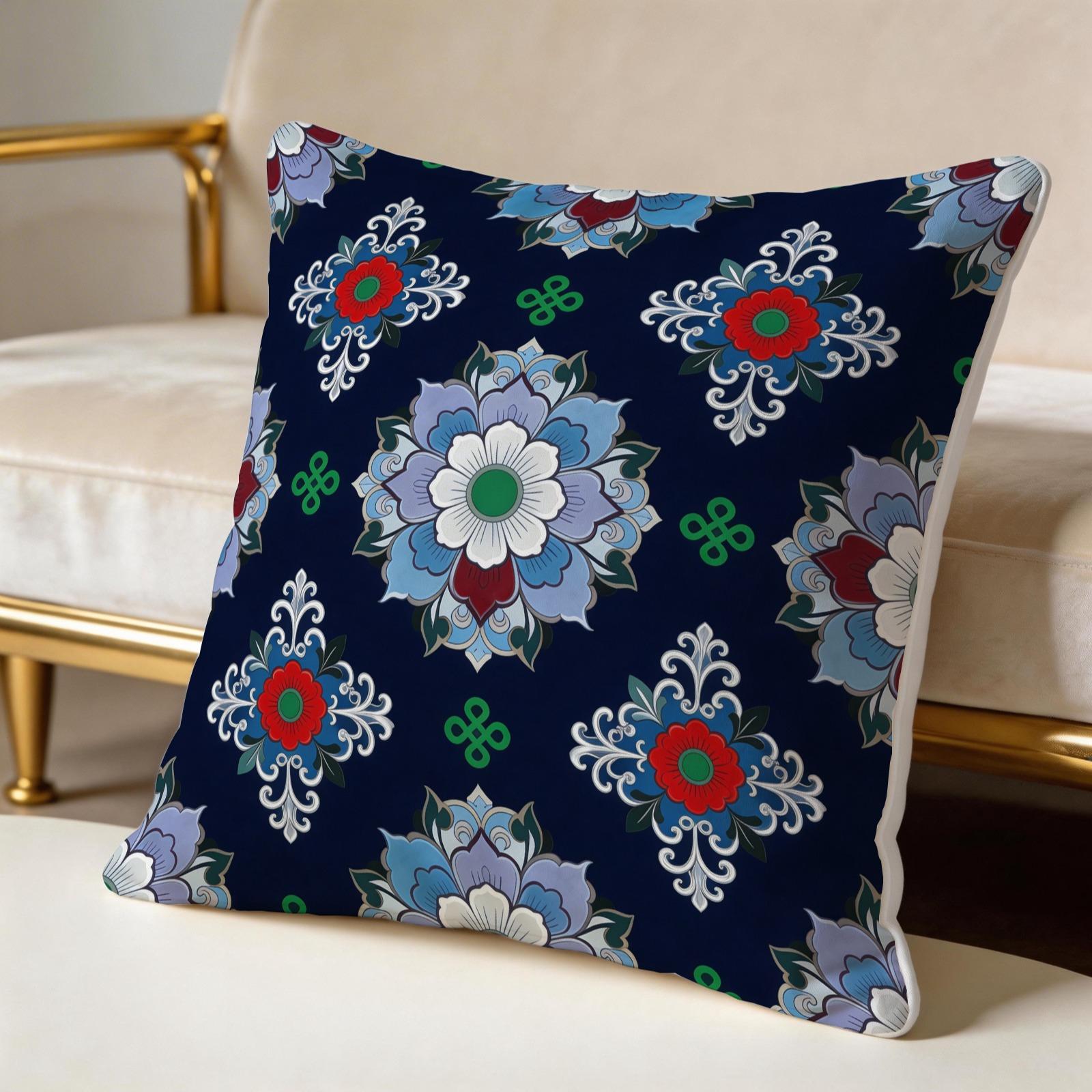 1 Piece Watercolor Landscape Checkered Throw Pillow, HD Digital Printed Cushion, Soft Cozy Accent Pillow for Sofa, Chair and Bedroom Decor with Invisible Zipper, Non-Fading