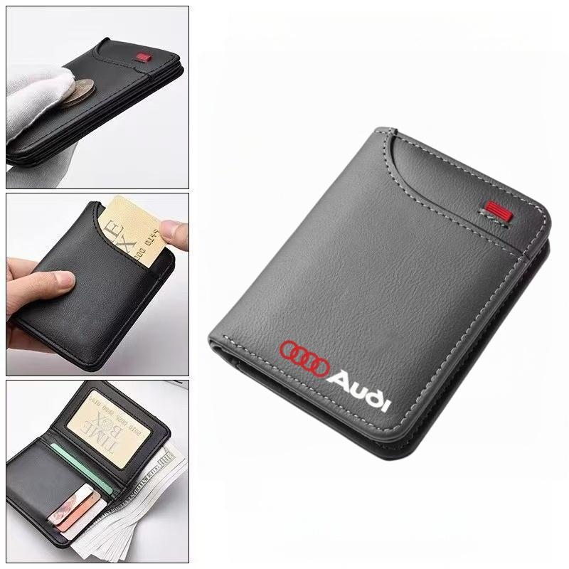 Fashion Minimalist Car Badge Wallet, Leather Mini Credit Card Case, Portable Small Wallet for All Audi Models, Automotive Accessories