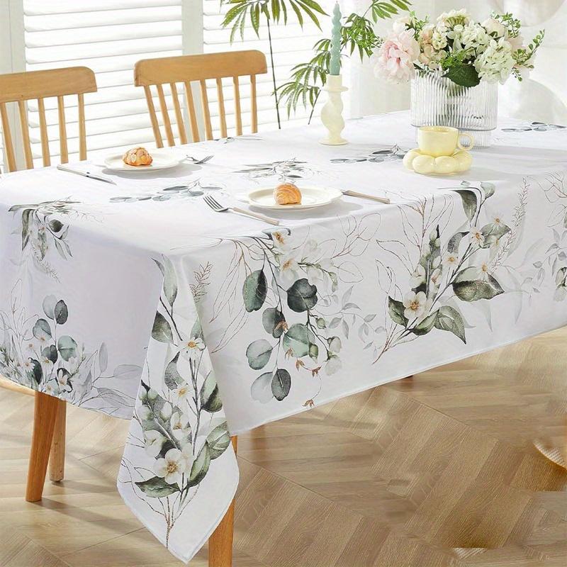 1 piece of washable rectangular tablecloth -100% polyester fiber, machine washed with green leaf and floral patterns, suitable for indoor/outdoor use, kitchen, dining, terrace, picnic decoration, naturally inspired design