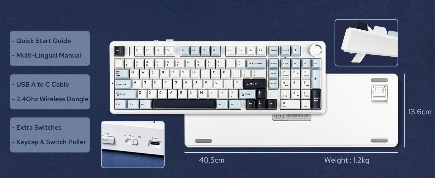(NEW)Aula F99 Pro Mechanical Keyboard, Hot Swappable Custom Gaming Keyboard, Tri-Mode BT5.0/2.4GHz/USB-C Creamy RGB Keyboard with Numpad PBT Keycaps Multifunction Knob for MAC PC Gamer - Blue (NEW)Aula F99 Pro Mechanical Keyboard, Hot Swappable Custom Gaming Keyboard, Tri-Mode BT5.0/2.4GHz/USB-C Creamy RGB Keyboard with Numpad PBT Keycaps Multifunction Knob for MAC PC Gamer - Blue