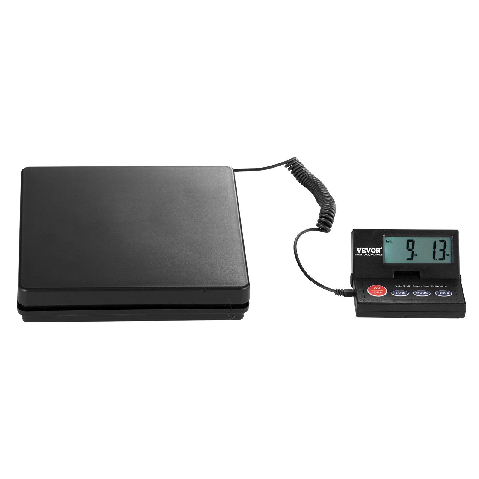 VEVOR Digital Shipping Scale, 110 lbsx 0.07 oz. Heavy Duty Postal Scale with Timer, Tare, Hold Function, 90 Foldable LCD Screen Package Scale for Laggage, Home, Post Office, AC/DC Powered, FCC Liste, Abs Plastic, Foldable Screen