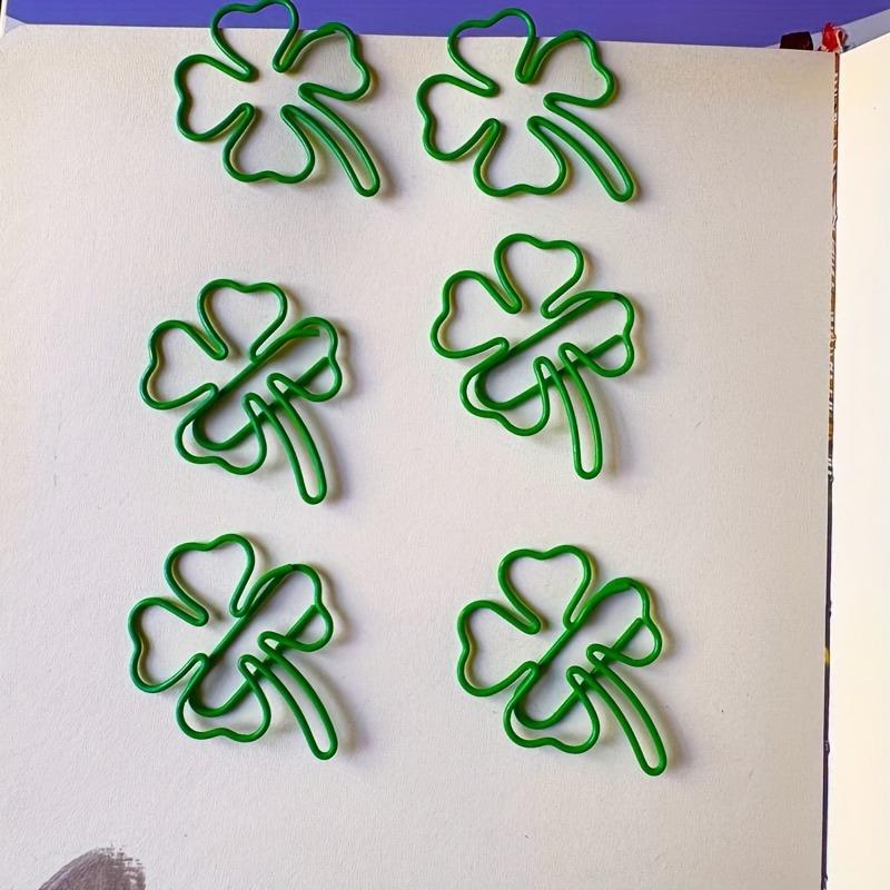 20pcs Green Four-Leaf Clover Paper Clips - Creative Metal Binder Clips, Stylish Office Supplies for Organizing Documents, Lucky Charm Design