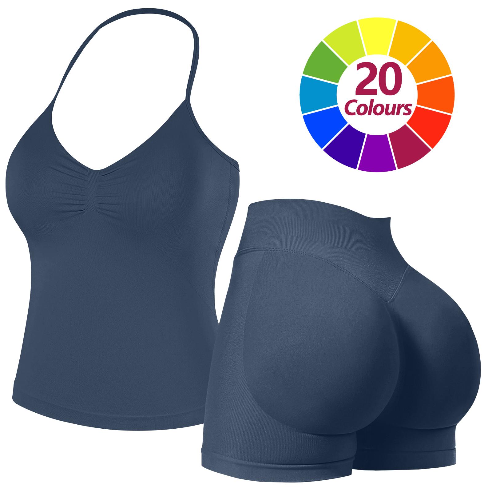 RICH BRIA 2PC Gym Set for Women, Halter Top & High Waist Impact Shorts Sports Set, Sporty Breathable Quick Dry Outfits for Yoga Gym Fitness Running, Ladies Sportswear for Summer, Workout Clothes, Athletic Gym Sets Clothing, Aleisure Wear Clothing