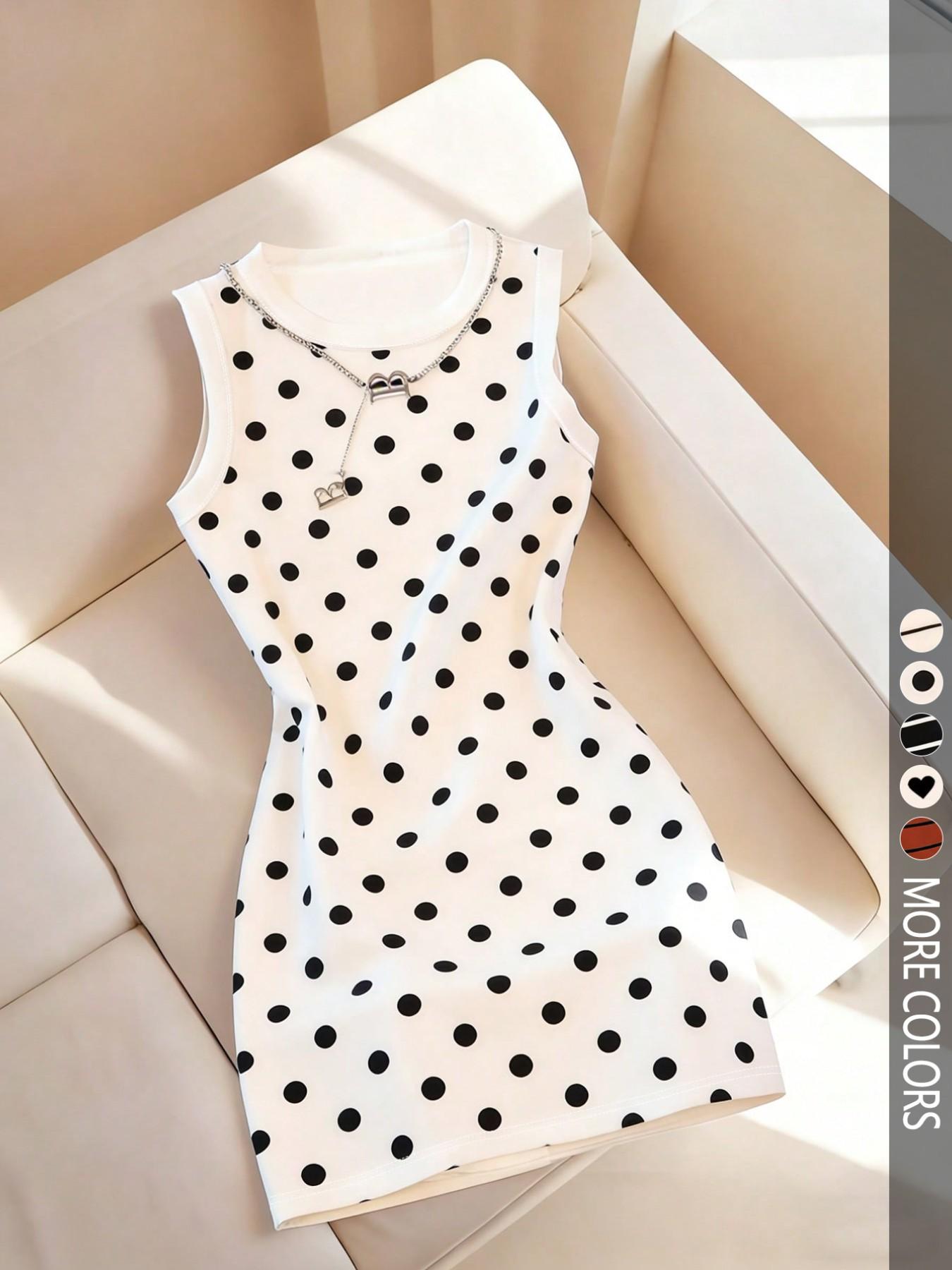 Women's Sleeveless Fitted Bodycon Round Neck Dress with Striped Print, Spring/Summer, Elegance