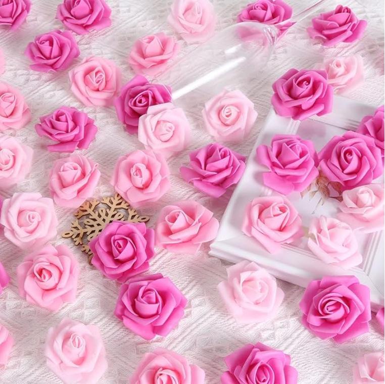 Artificial Rose Flower Heads Real Looking,Stemless Rose Artificial Flower Heads,DIY Real Touch 3D Artificial Foam Rose Head Without Stem for Wedding Party Home Decoration,Fake Roses Flowers Foam Blush Roses for DIY Wedding Centerpieces Party Baby Shower B