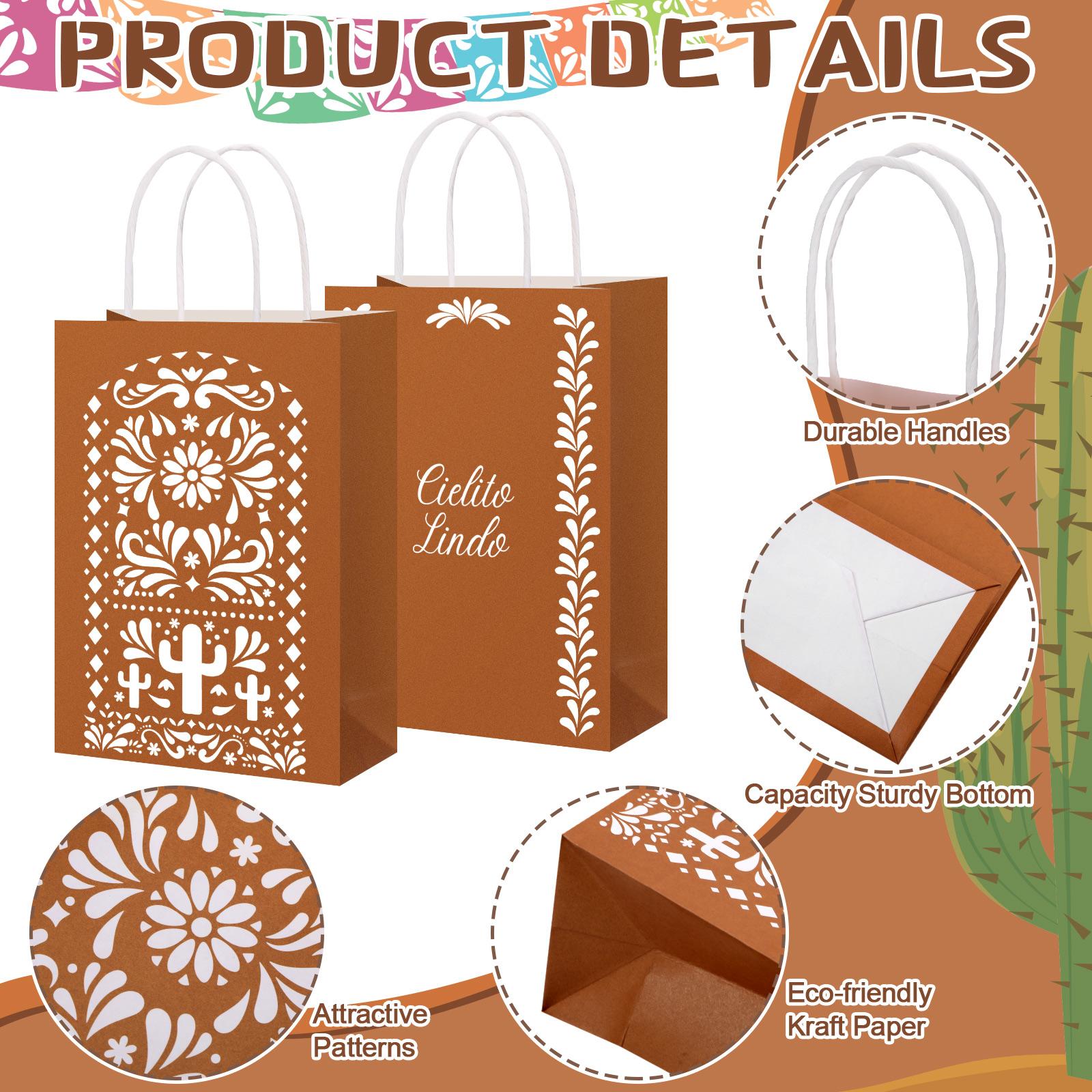 24pcs Disposable Paper Mexican Cielito Lindo Party Favor Bags with Handles - Festive Wrapping, Colorful Packaging, Gift Idea, Party Gift Packs for Cinco de Mayo Mexican Theme Celebrations, Birthday Ideas