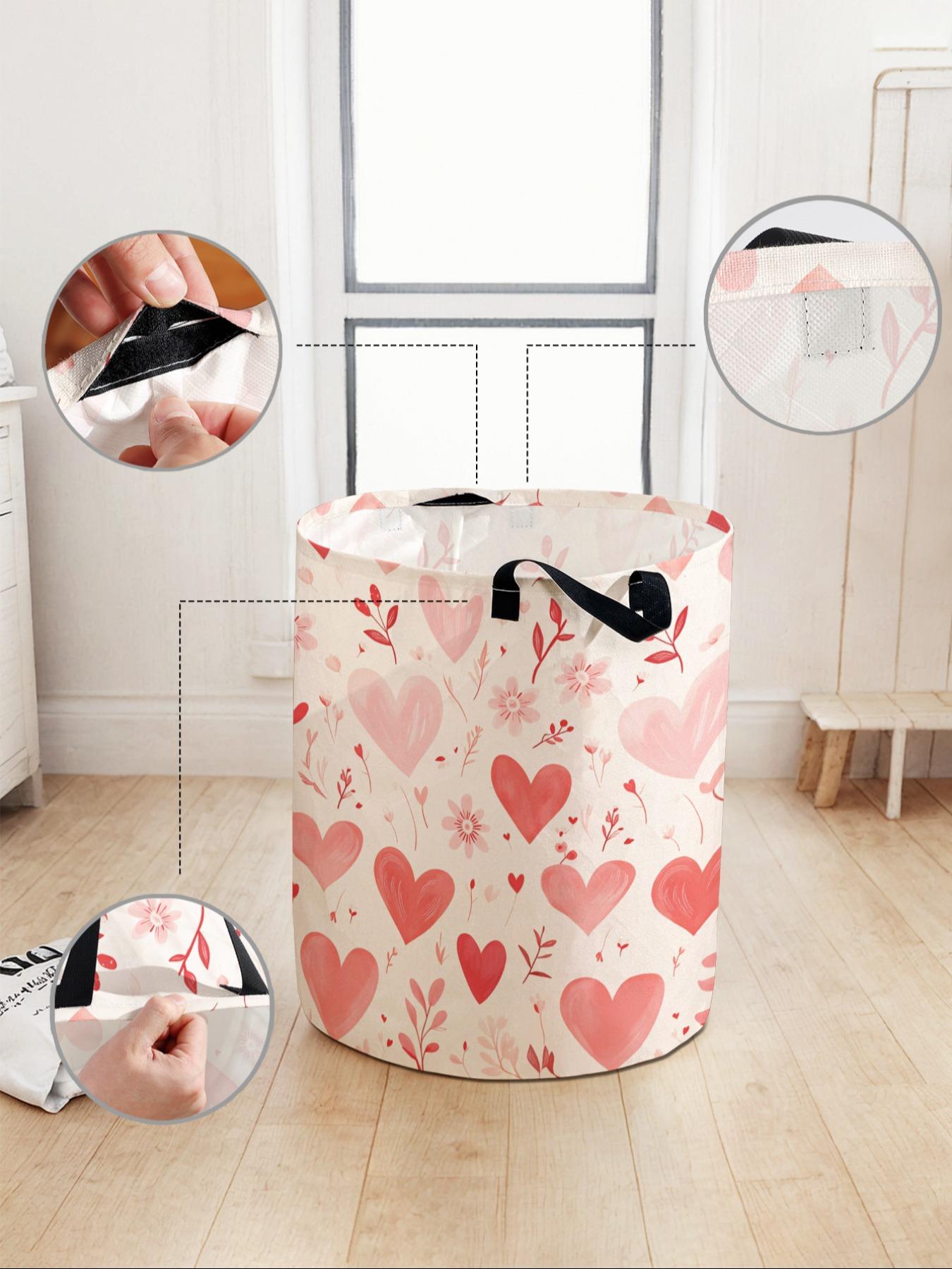 Heart Pattern Laundry Basket with Handle, Durable Foldable Storage Bin, Large Capacity for Home Use, Toy Organizer, Valentine's Day Gift