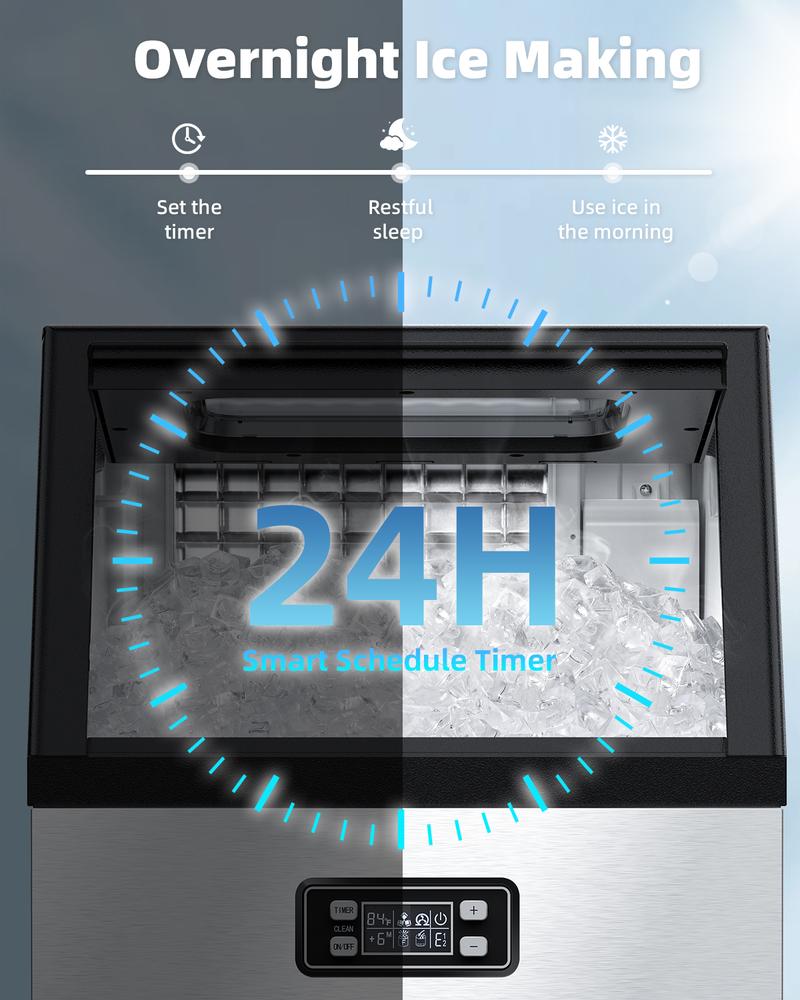 COWSAR Commercial Ice Maker  V2.0, 100 lbs, 2-Way Add Water, Large Ice Maker Self Cleaning, Ice Machine with 24 Hour Timer,33 lbs Basket, Stainless Steel Ice Makers for School, Home, Bar, RV