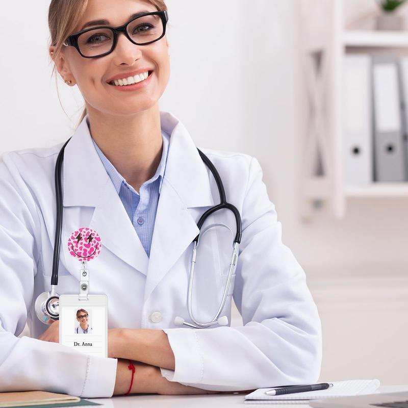 Nurses Week Gift 8pcs Nurse Badge Reel Pink Bow Badge Reel Retractable Badge Reel with Alligator Clip Accessories Cute Acrylic Clip with Motivational Quote Easter Gift for Nurse Medical Doctors Healthcare Worker Student Office School Teacher