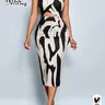 【Black Friday】Aliling Women's Elegant All Over Print Dress, Casual Sleeveless Cutout Bodycon Dress, Fashionable Slim-fitting Midi Dress for Ladies, Chic Trendy Summer Dress