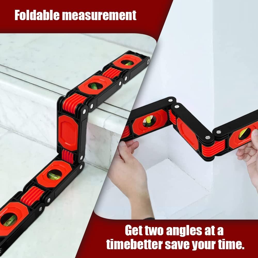 5 Section Folding Multi-Angle Measurement Pocket Portable Plastic Hardware Level Ruler with 45 90 180 Degree Bubbles, Ideal Woodworking tool for Carpenters, Home, 23.74 Inch