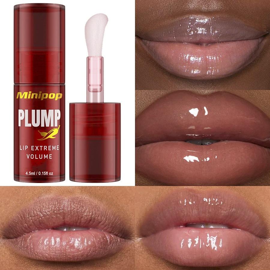 LIP PLUMP Transparent Plumping Lip Oil Lip Treatment - Extreme Lip Plumper Lip Volumizer Infused with Ginger & Chili for a Natural Tingle, Provides Deep Moisturizing & a Non-Sticky Glossy Finish