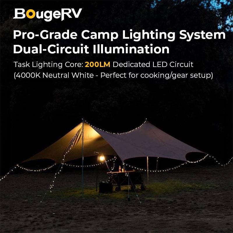 BougeRV Camping String Lights 2025, 3 in 1 Quick Storage 33FT Rechargeable Retractable String Lights with 3 Lighting Modes, Waterproof Emergency Light Outdoor Led Bulbs