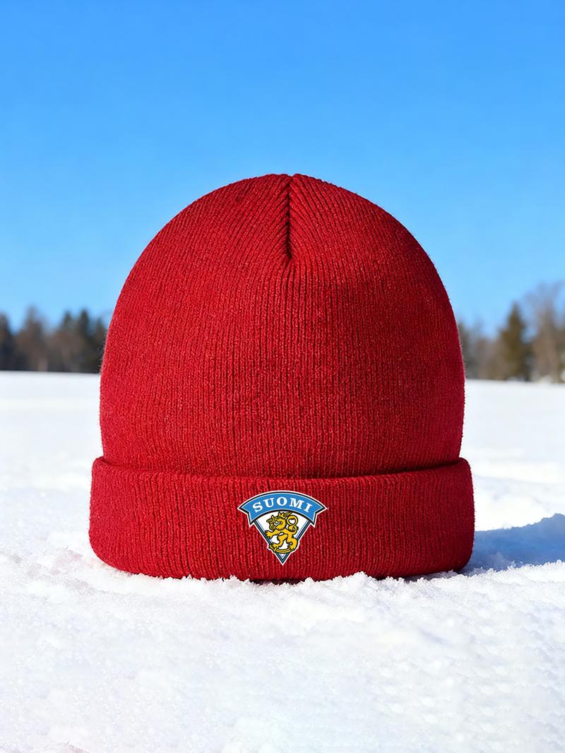 Winter Warm Knit Beanie Hat with Finnish Lion Emblem Print for Outdoor Sports Activities and Casual Wear Designed for Adults Winter Season Cold Weather Protection for Holiday Gifts Christmas and New Year Celebrations Winter Accessories