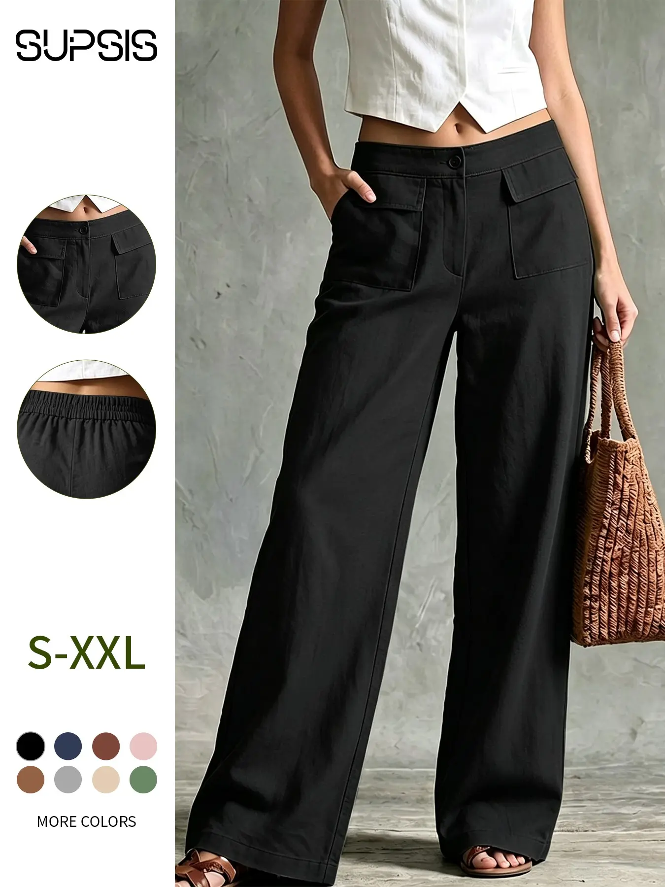 2026 Women's Work Pants, Solid Wide Leg Loose Design, High Waist Ruffle Suit Pants, Button Casual Long Pants with Pockets, Comfortable and Fashionable,deals for you,